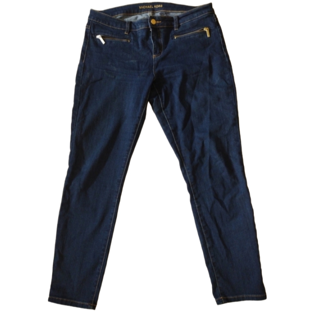 Michael Kors Jeans Women's Size 10 Blue Denim Zipper Pockets Skinny Mid Rise